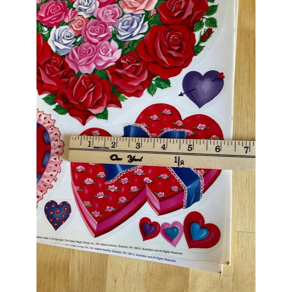 Vintage Paper Magic Group Valentines Day Window Clings Rose Heart Set 2 Sheets